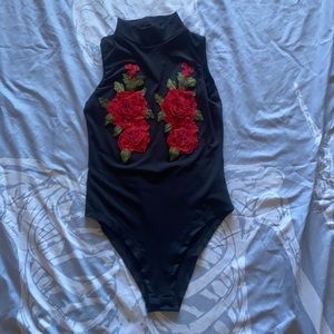 embroidered rose bodysuit